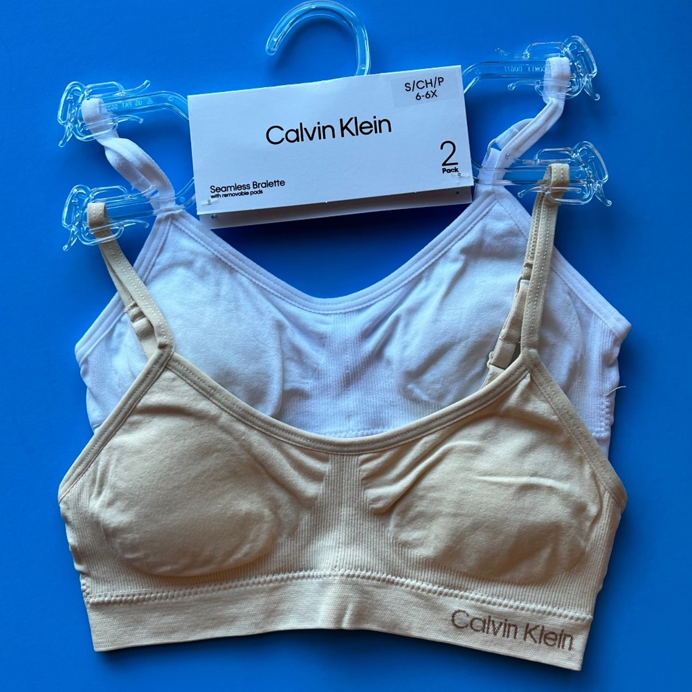Calvin Klein Girls Seamless Bralette with removable pad Small 6 - 6X Nude /White